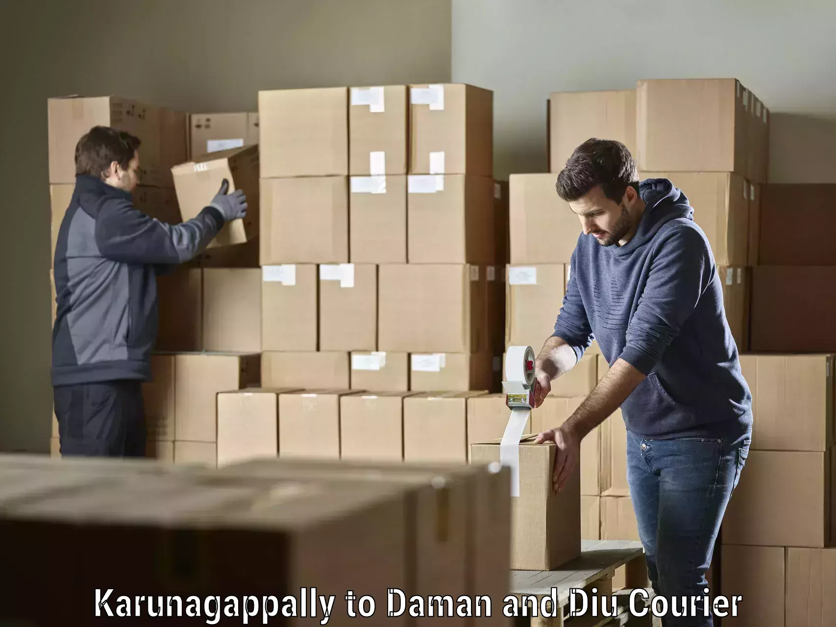 Reliable logistics providers Karunagappally to Daman