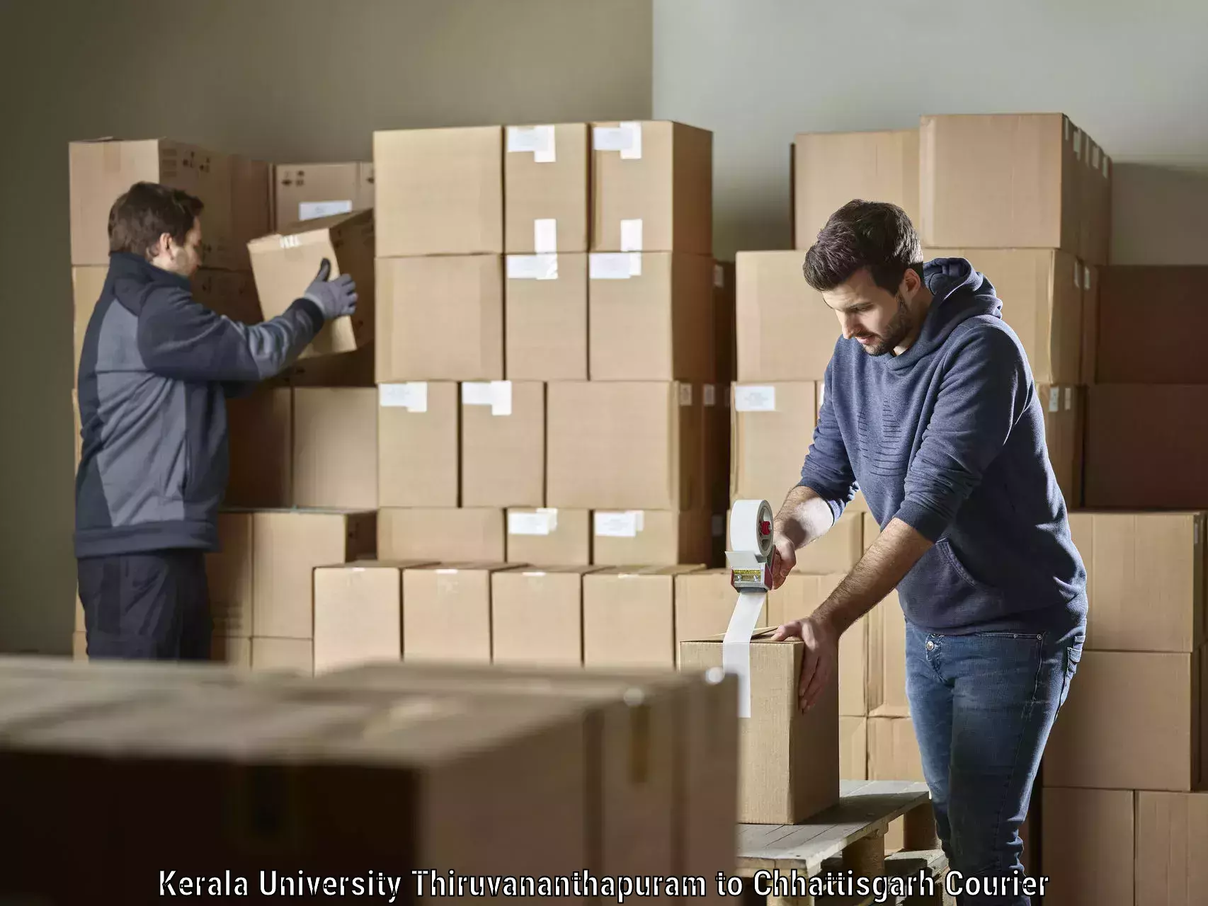 Efficient parcel delivery Kerala University Thiruvananthapuram to Baloda Bazar