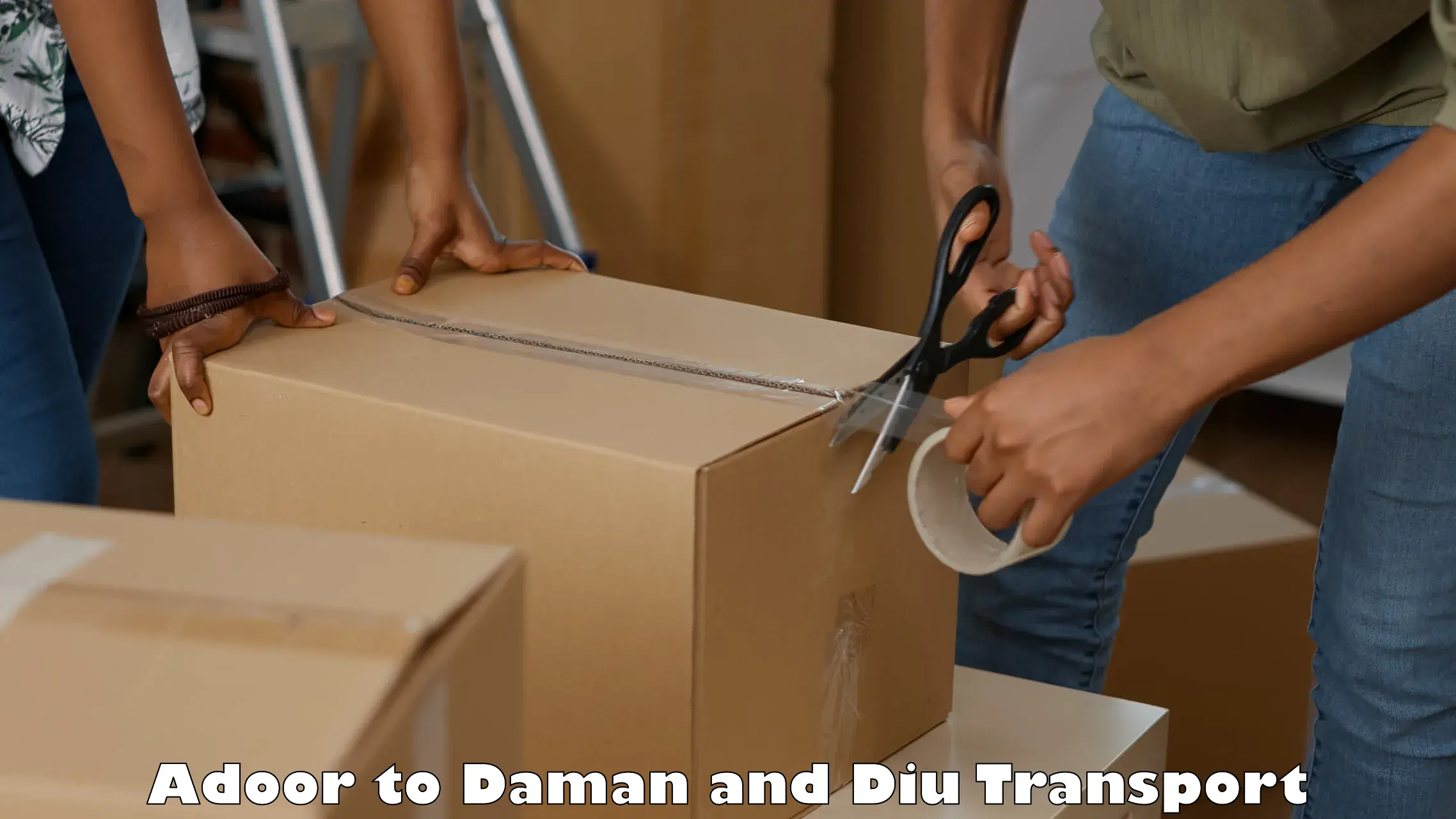 Domestic goods transportation services Adoor to Diu