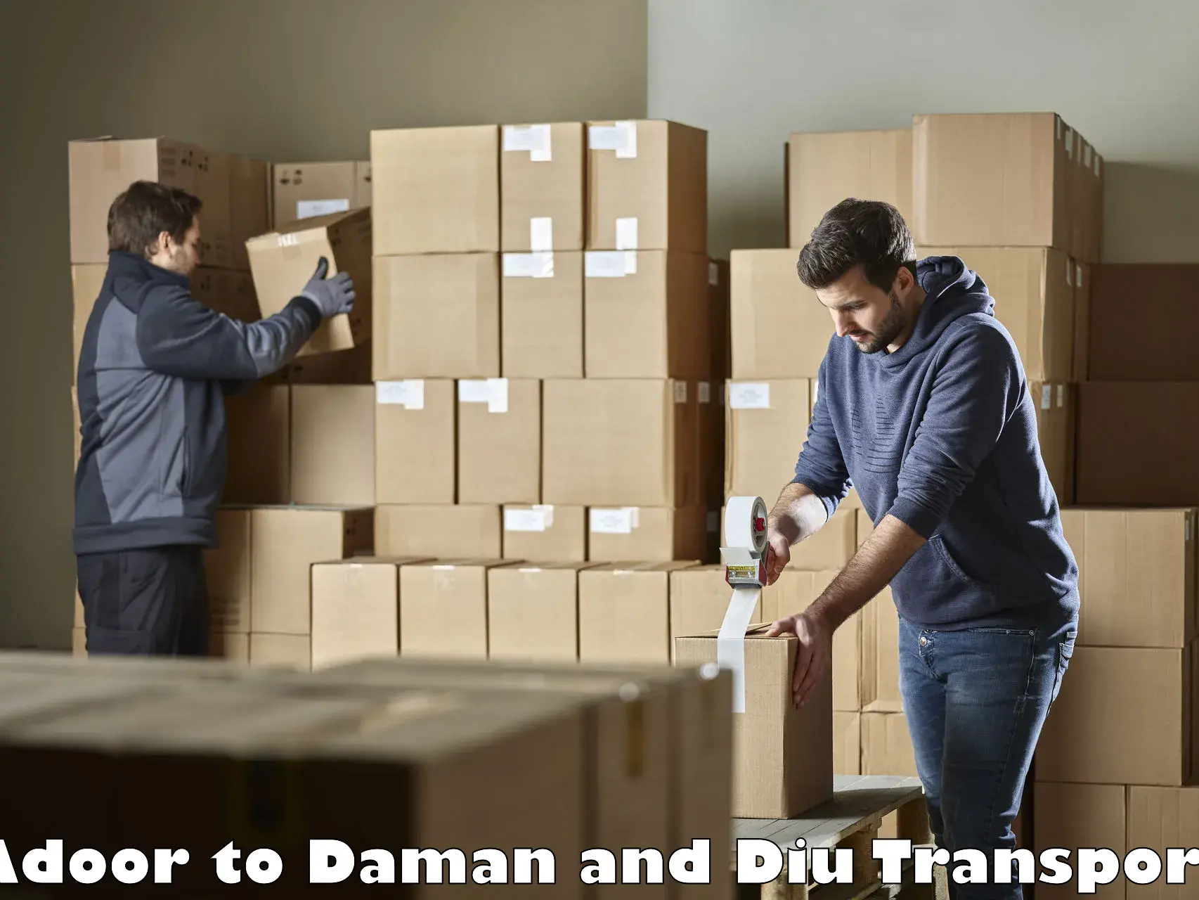 Logistics transportation services Adoor to Daman and Diu