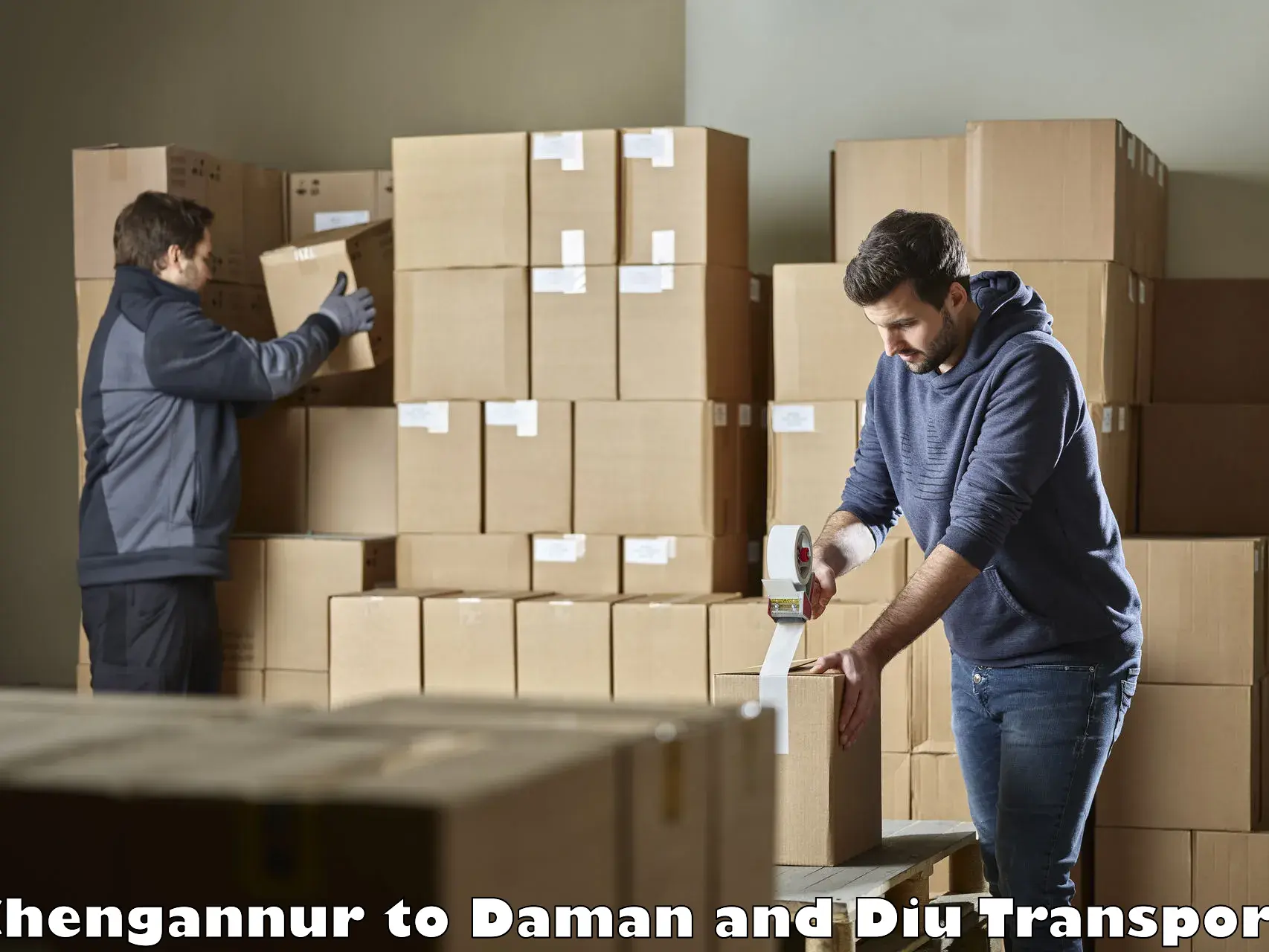 Daily parcel service transport in Chengannur to Daman and Diu